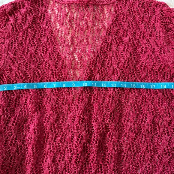NWT Coldwater Creek Women’s Linen/Cotton Crochet Sweater Shrug, Raspberry PXL - Picture 5 of 10
